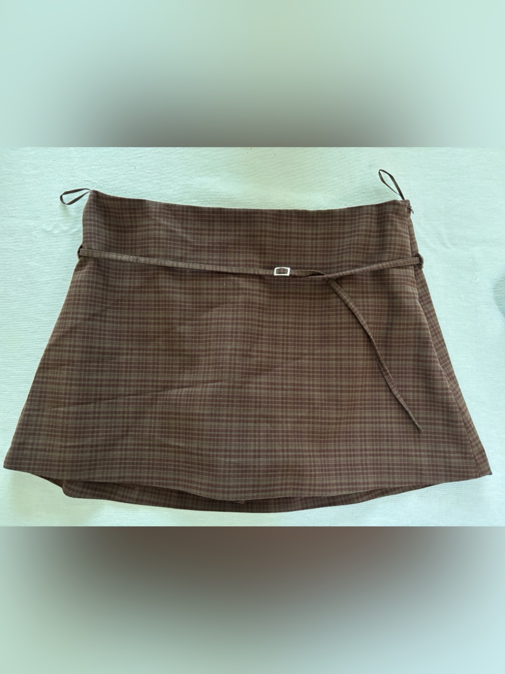 ZARA Plaid Brown Mini Skirt with Belt L